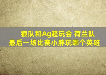 狼队和Ag超玩会 荷兰队最后一场比赛小胖玩哪个英雄